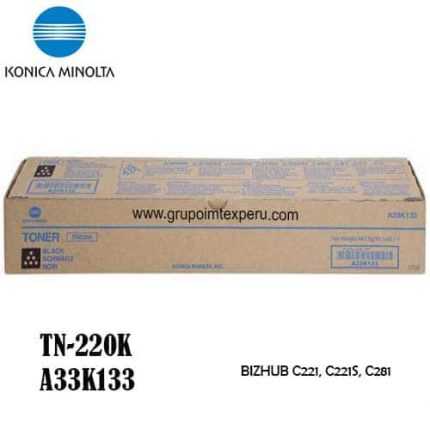 toner konica minolta tn-220k negro para bizhub c-221 c281 a33k133 rendimiento 29000 paginas