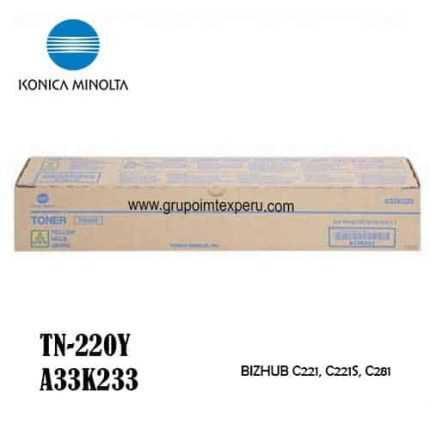 toner konica minolta tn-220y yellow para bizhub c-221 c281 a33k233 rendimiento 25000 paginas